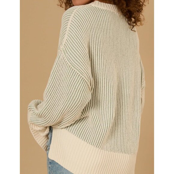 Women Fall Lightweight Oversized Crew Neck Sweater Long Sleeve Color Block - Picture 5 of 5